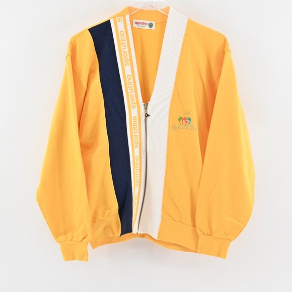 Vintage Other - Vtg SPORUTINO Jacket Mens Size M Golf Logo‎ Stripe Zip Yellow Embroidered 70s